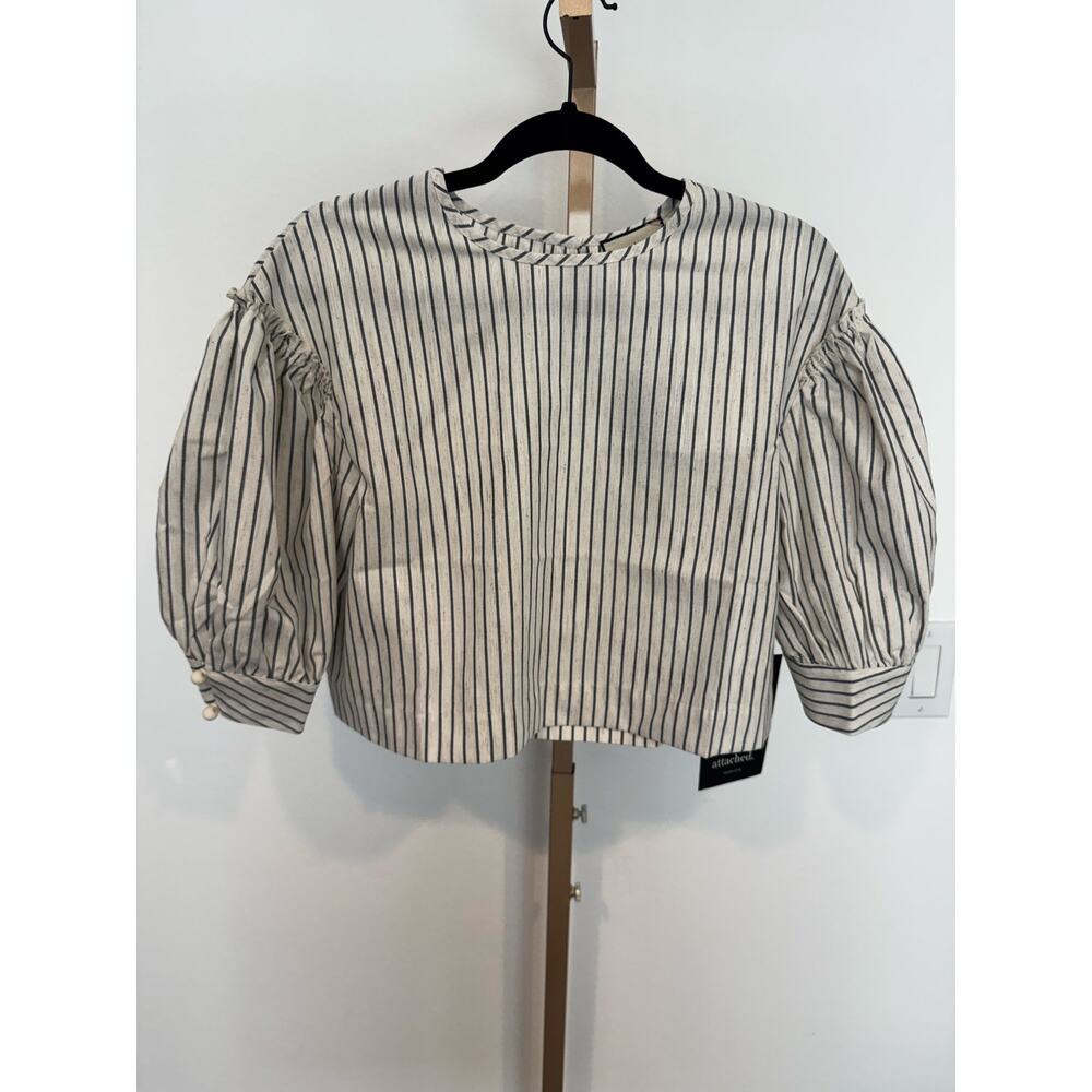 Tuckernuck | Blue Linen Stripe Puff Sleeve Top - Picture 4 of 9